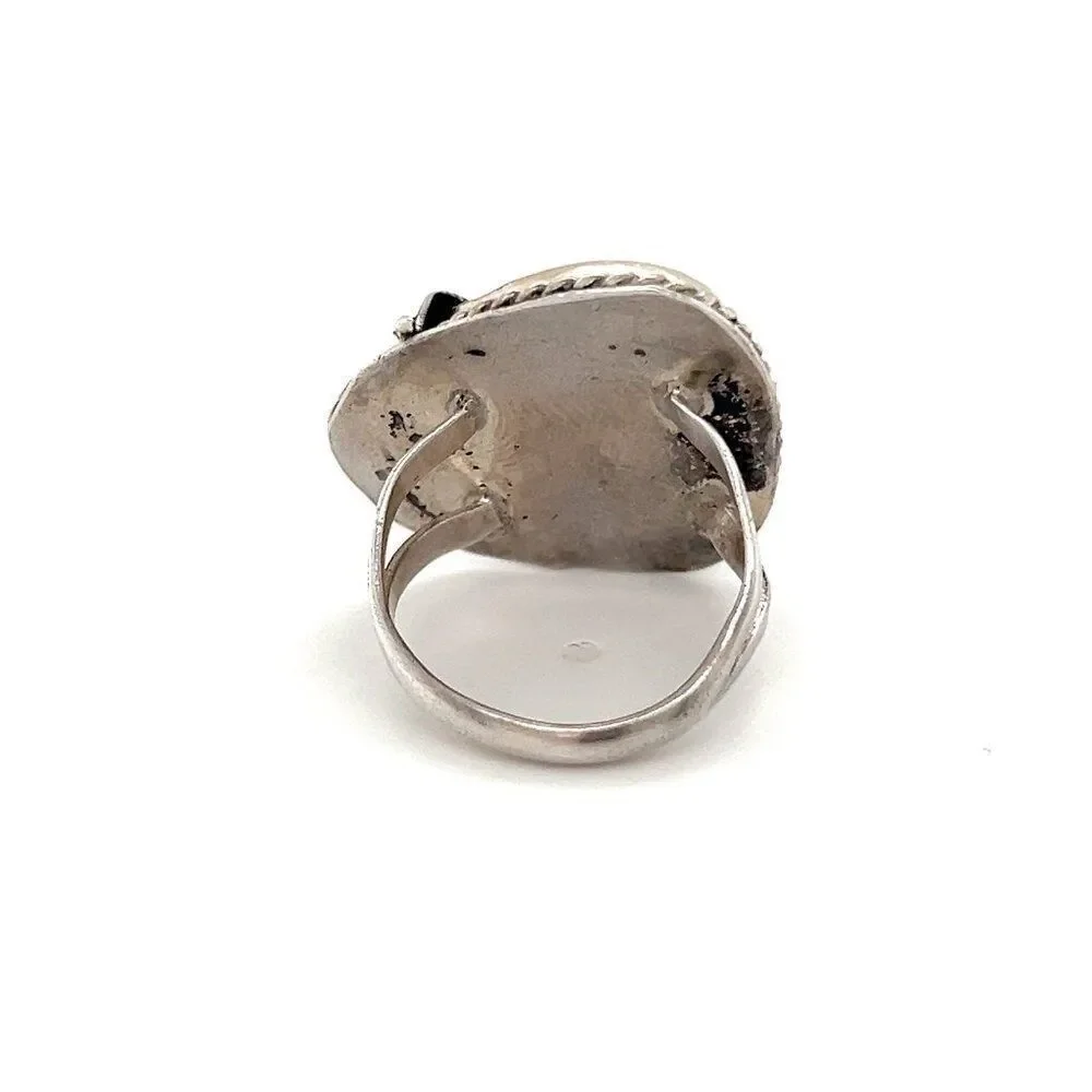 Ladies Antique Silver Turquoise Leaf Ring‎